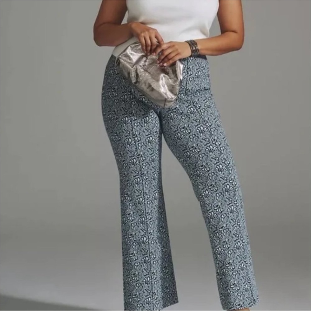 Anthropologie Maeve “The Margot” Cropped Flare Pants – Medium Blue Jacquard - Picture 11 of 16